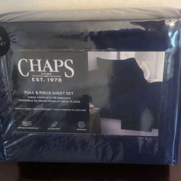 CHAPS by Ralph Lauren 6-piece Full Sheet Set Sheets/4 Pillowcases Navy Blue NEW - Picture 4 of 4